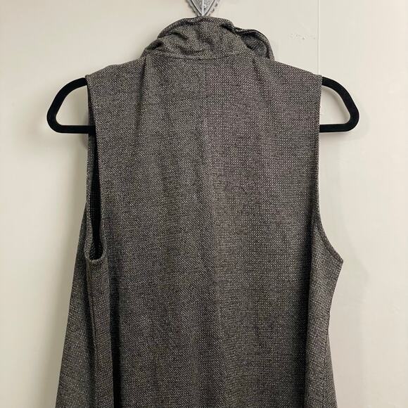 Terra L gray black tunic top blouse sleeveless tweed stripe medieval high neck - Picture 7 of 8